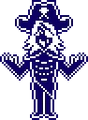 Rouxls con su traje de pirata (de pie).