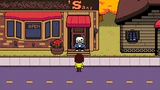 Sans en su tienda guiñándote el ojo.